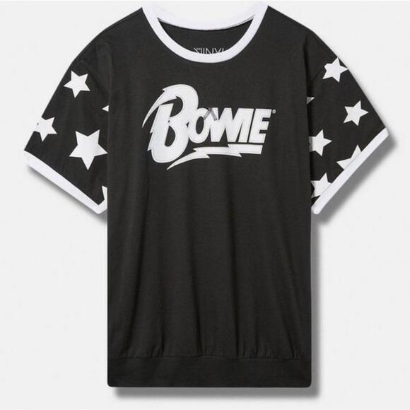 New Torrid 1X David Bowie star print ringer tee, black & white - Picture 2 of 5